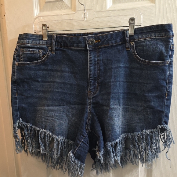 Fashion to Figure Pants - Fashion to Figure Distressed Frayed Hem Denim Shorts Size 18